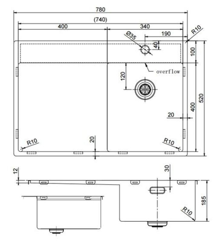 Pure.Sink Exclusivo Zlatý malý dřez s odkapávací částí 78x52 cm Tapwing vpravo PEX3478RT-60