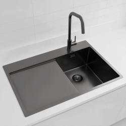 Pure.Sink Exclusivo Gun Metal malý dřez s odkapávací částí 78x52 cm Tapwing vpravo PEX3478RT-61