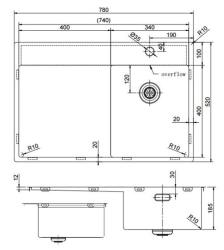 Pure.Sink Exclusivo Gun Metal malý dřez s odkapávací částí 78x52 cm Tapwing vpravo PEX3478RT-61