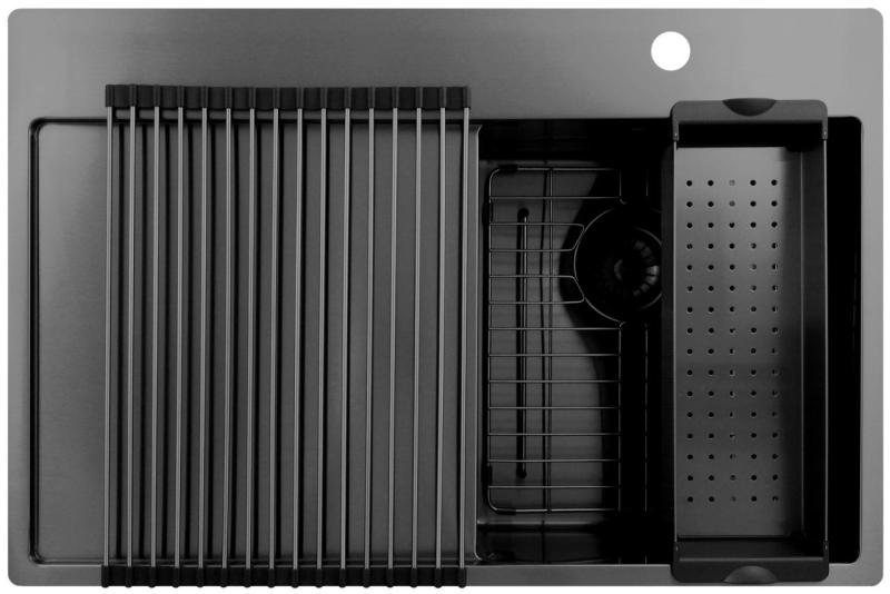 Pure.Sink Exclusivo Gun Metal malý dřez s odkapávací částí 78x52 cm Tapwing vpravo PEX3478RT-61