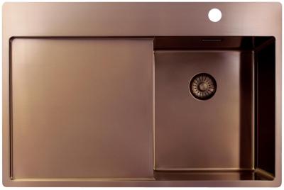 Pure.Sink Exclusivo Měděný malý dřez s odkapávací částí 78x52 cm Tapwing vpravo PEX3478RT-62