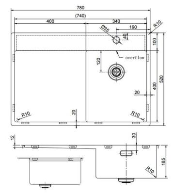 Pure.Sink Exclusivo Měděný malý dřez s odkapávací částí 78x52 cm Tapwing vpravo PEX3478RT-62