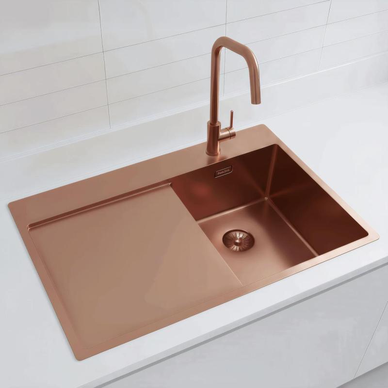 Pure.Sink Exclusivo Měděný malý dřez s odkapávací částí 78x52 cm Tapwing vpravo PEX3478RT-62