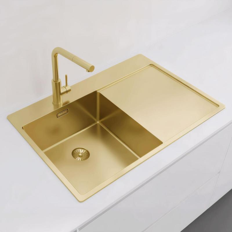 Pure.Sink Exclusivo Zlatý dřez s odkapávací částí 78x52 cm Tapwing vlevo PEX4078LT-60