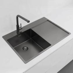 Pure.Sink Exclusivo Gun Metal dřez s odkapávací částí 78x52 cm Tapwing vlevo PEX4078LT-61