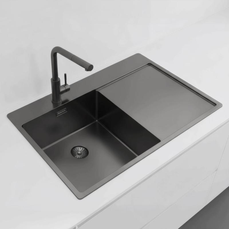 Pure.Sink Exclusivo Gun Metal dřez s odkapávací částí 78x52 cm Tapwing vlevo PEX4078LT-61
