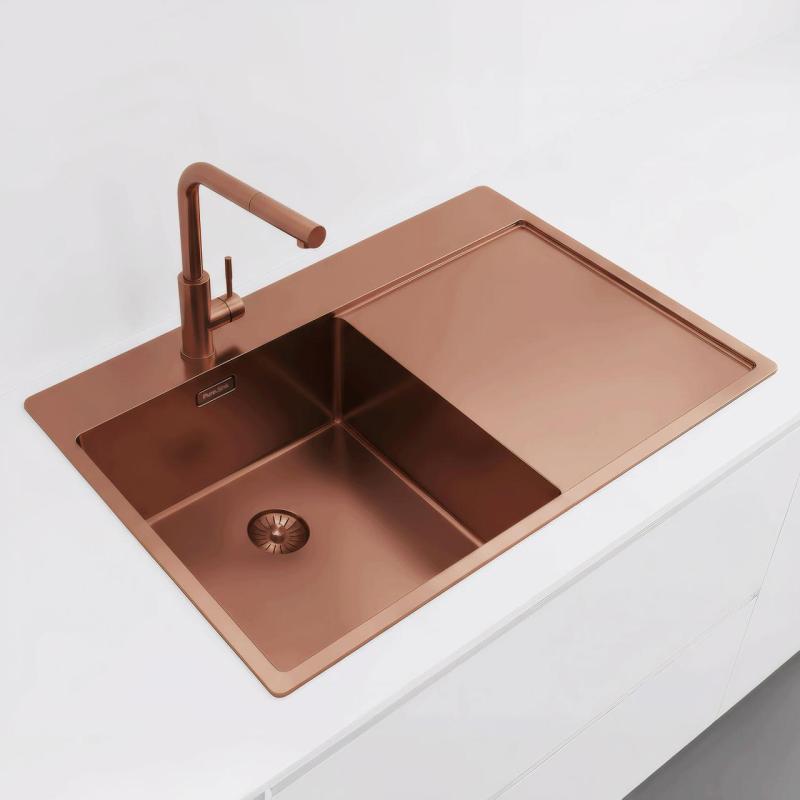 Pure.Sink Exclusivo Měděný dřez s odkapávací částí 78x52 cm Tapwing vlevo PEX4078LT-62