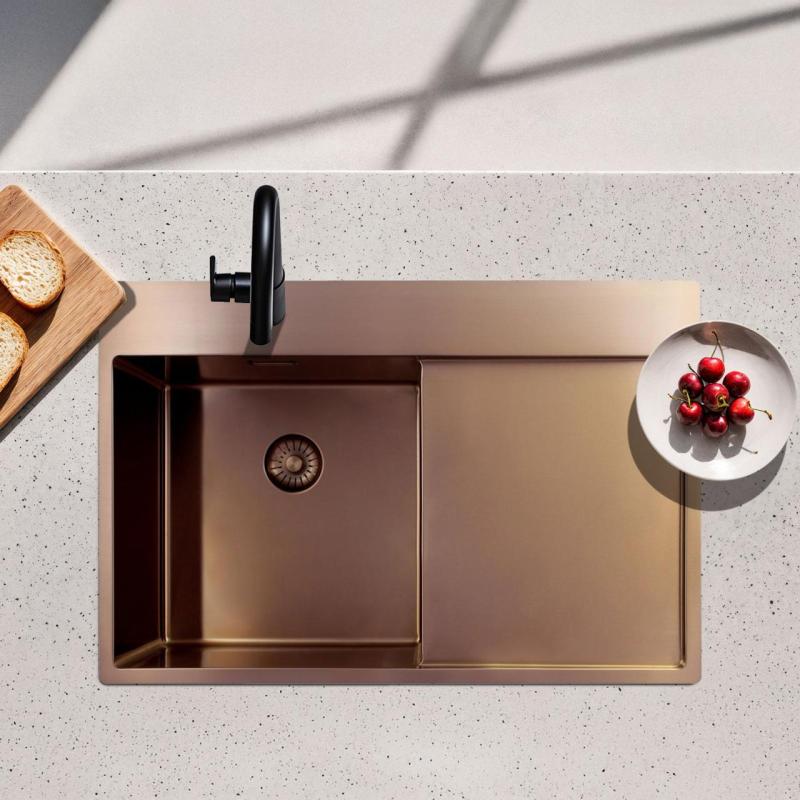 Pure.Sink Exclusivo Měděný dřez s odkapávací částí 78x52 cm Tapwing vlevo PEX4078LT-62