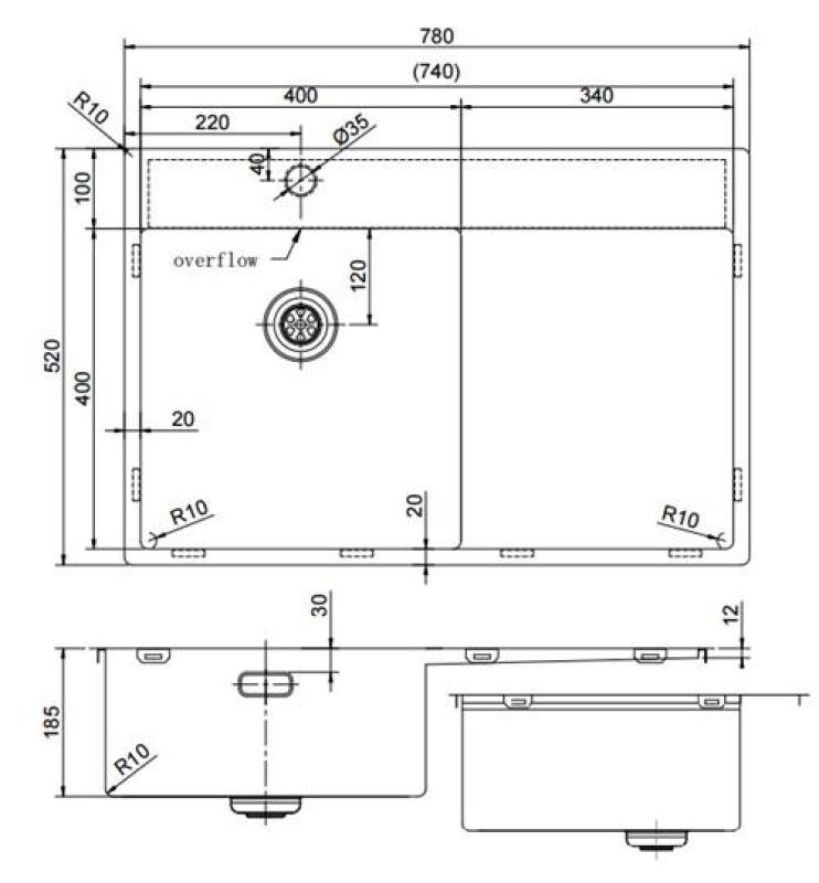 Pure.Sink Exclusivo Měděný dřez s odkapávací částí 78x52 cm Tapwing vlevo PEX4078LT-62