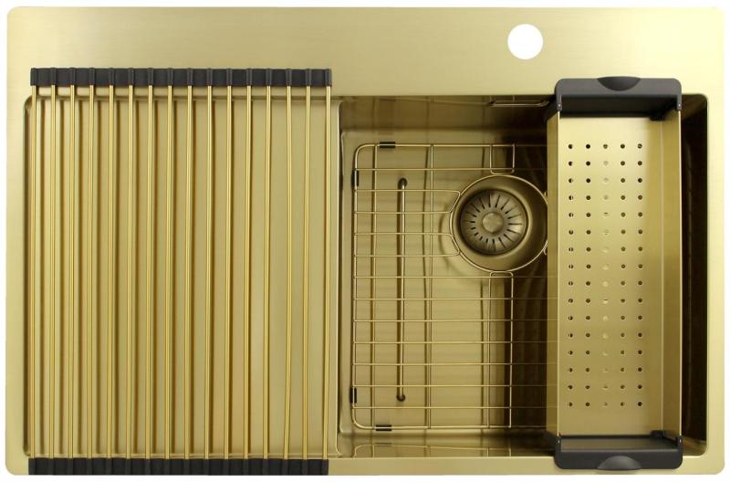 Pure.Sink Exclusivo Zlatý dřez s odkapávací částí 78x52 cm Tapwing vpravo PEX4078RT-60