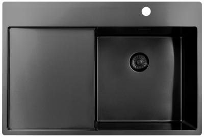 Pure.Sink Exclusivo Gun Metal dřez s odkapávací částí 78x52 cm Tapwing vpravo PEX4078RT-61