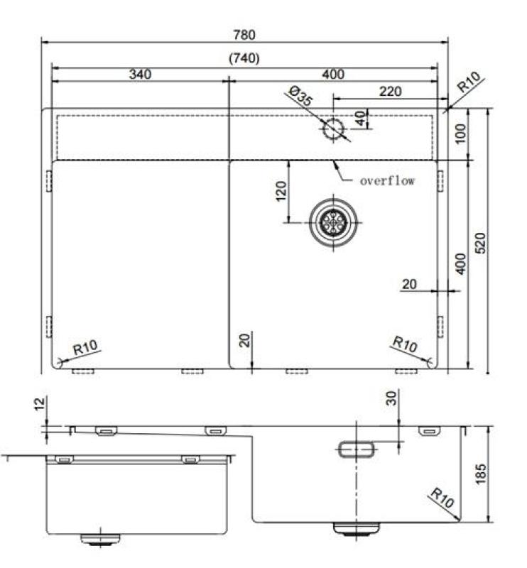 Pure.Sink Exclusivo Gun Metal dřez s odkapávací částí 78x52 cm Tapwing vpravo PEX4078RT-61