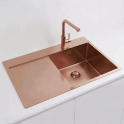 Pure.Sink Exclusivo Měděný dřez s odkapávací částí 78x52 cm Křídlo kohoutku vpravo PEX4078RT-62