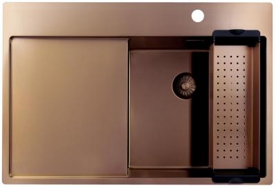Pure.Sink Exclusivo Měděný dřez s odkapávací částí 78x52 cm Křídlo kohoutku vpravo PEX4078RT-62