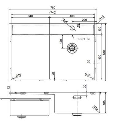 Pure.Sink Exclusivo Měděný dřez s odkapávací částí 78x52 cm Křídlo kohoutku vpravo PEX4078RT-62