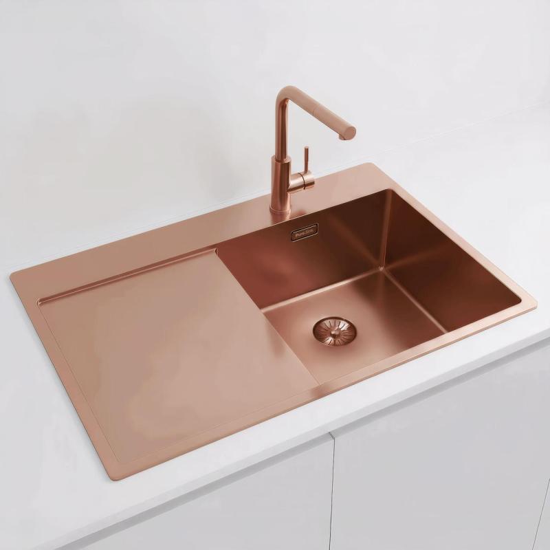 Pure.Sink Exclusivo Měděný dřez s odkapávací částí 78x52 cm Křídlo kohoutku vpravo PEX4078RT-62