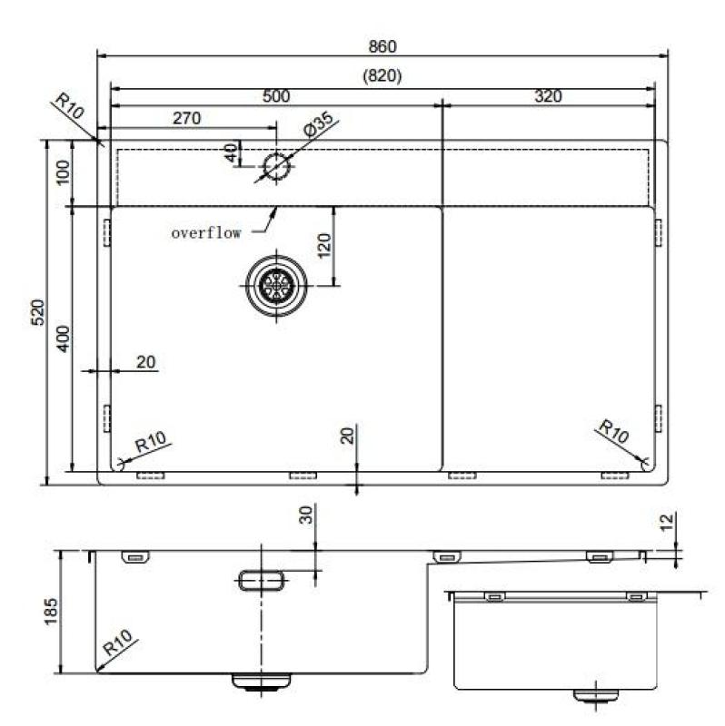 Pure.Sink Exclusivo nerezový dřez s odkapávací částí 86x52 cm Tapwing vlevo PEX5086LT-02