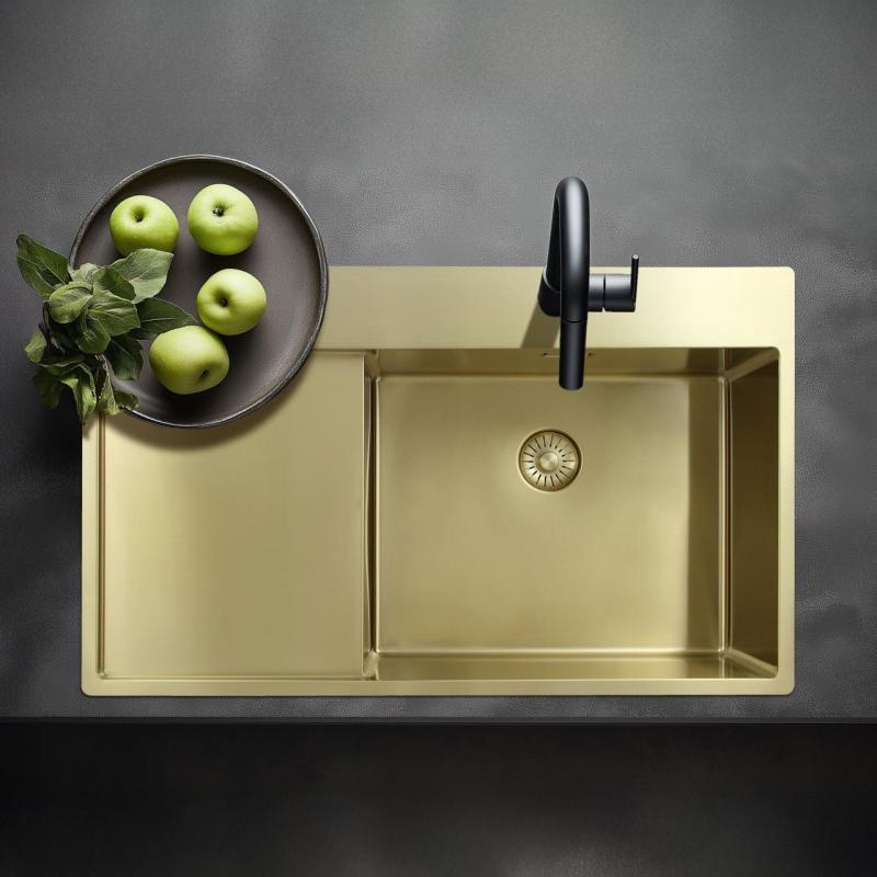 Pure.Sink Exclusivo Zlatý dřez s odkapávací částí 86x52 cm Tapwing vlevo PEX5086LT-60