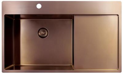 Pure.Sink Exclusivo Měděný dřez s odkapávací částí 86x52 cm Křídlo kohoutku vlevo PEX5086LT-62