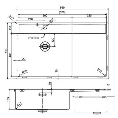 Pure.Sink Exclusivo Měděný dřez s odkapávací částí 86x52 cm Křídlo kohoutku vlevo PEX5086LT-62