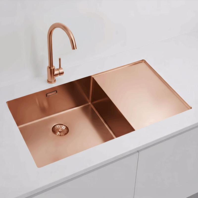 Pure.Sink Exclusivo Měděný dřez s odkapávací částí 86x52 cm Křídlo kohoutku vlevo PEX5086LT-62