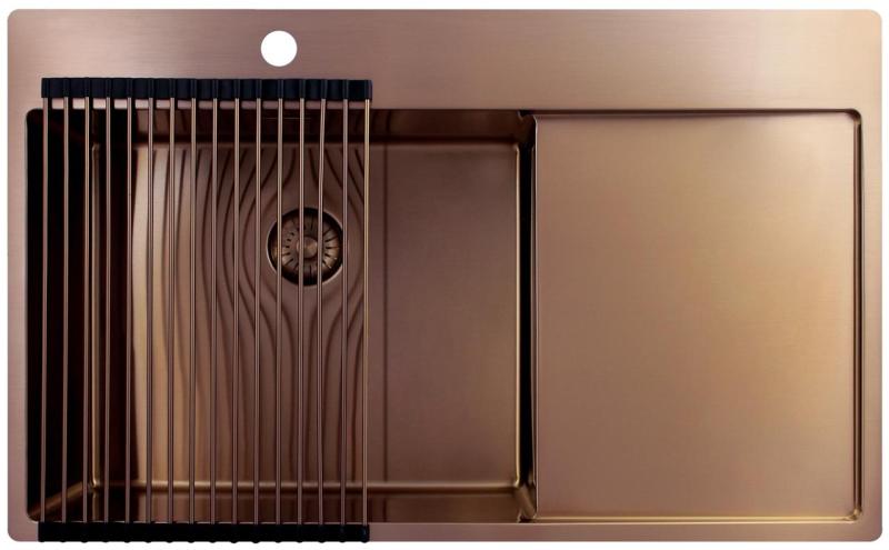 Pure.Sink Exclusivo Měděný dřez s odkapávací částí 86x52 cm Křídlo kohoutku vlevo PEX5086LT-62