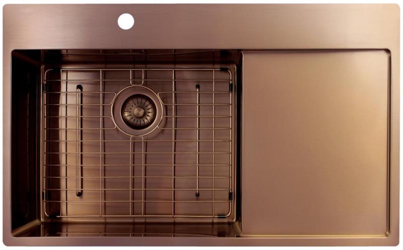 Pure.Sink Exclusivo Měděný dřez s odkapávací částí 86x52 cm Křídlo kohoutku vlevo PEX5086LT-62