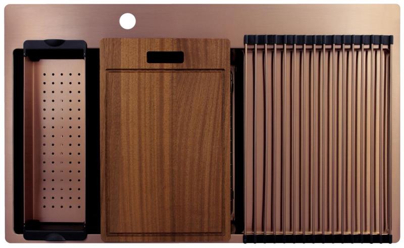 Pure.Sink Exclusivo Měděný dřez s odkapávací částí 86x52 cm Křídlo kohoutku vlevo PEX5086LT-62