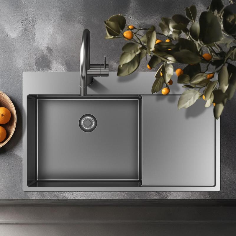 Pure.Sink Exclusivo RVS dřez s odkapávací částí 86x52 cm Tapwing vpravo PEX5086RT-02