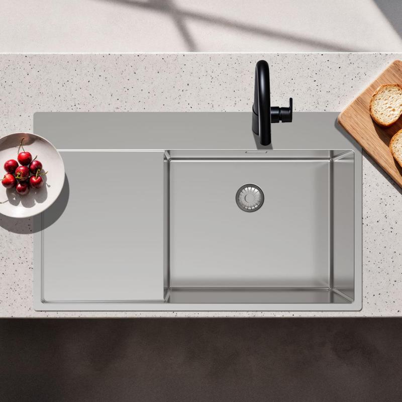 Pure.Sink Exclusivo RVS dřez s odkapávací částí 86x52 cm Tapwing vpravo PEX5086RT-02