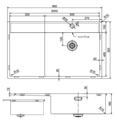 Pure.Sink Exclusivo Zlatý dřez s odkapávací částí 86x52 cm Tapwing vpravo PEX5086RT-60