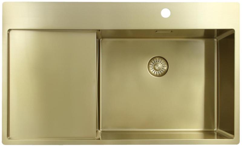 Pure.Sink Exclusivo Zlatý dřez s odkapávací částí 86x52 cm Tapwing vpravo PEX5086RT-60
