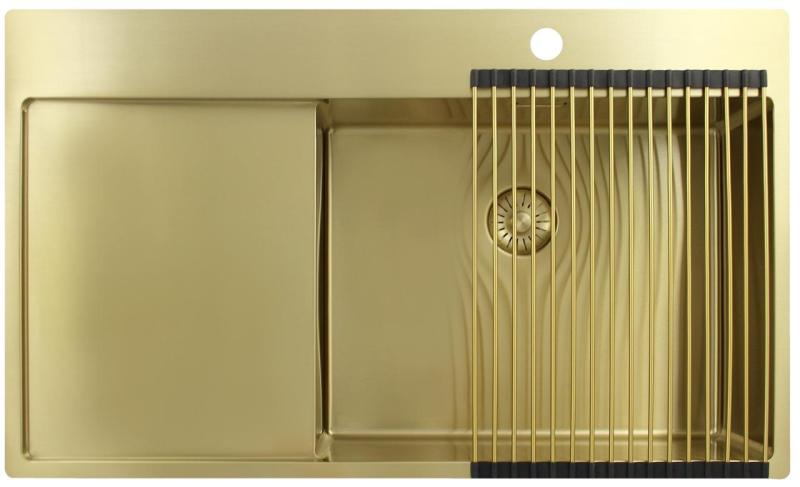 Pure.Sink Exclusivo Zlatý dřez s odkapávací částí 86x52 cm Tapwing vpravo PEX5086RT-60