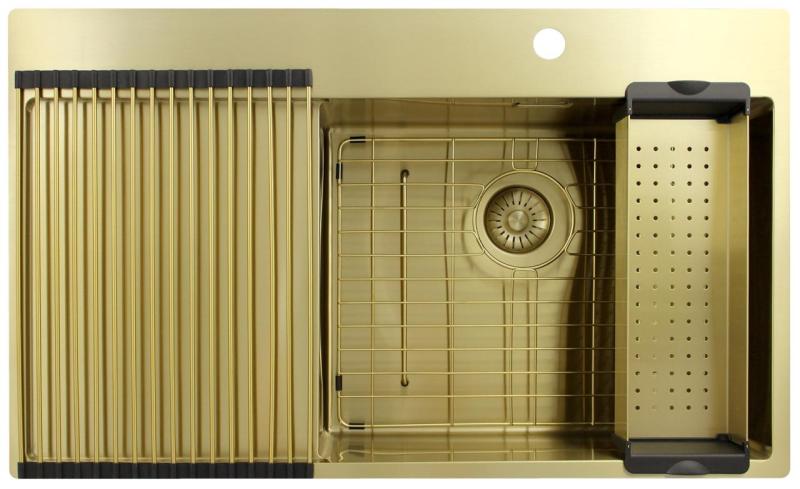 Pure.Sink Exclusivo Zlatý dřez s odkapávací částí 86x52 cm Tapwing vpravo PEX5086RT-60