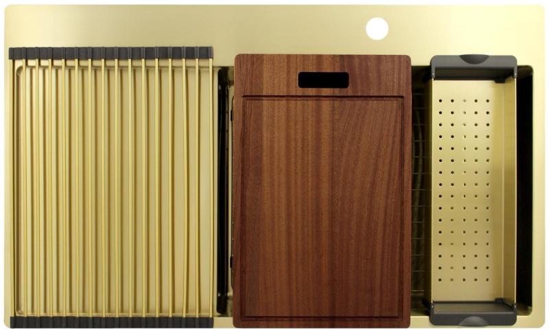 Pure.Sink Exclusivo Zlatý dřez s odkapávací částí 86x52 cm Tapwing vpravo PEX5086RT-60