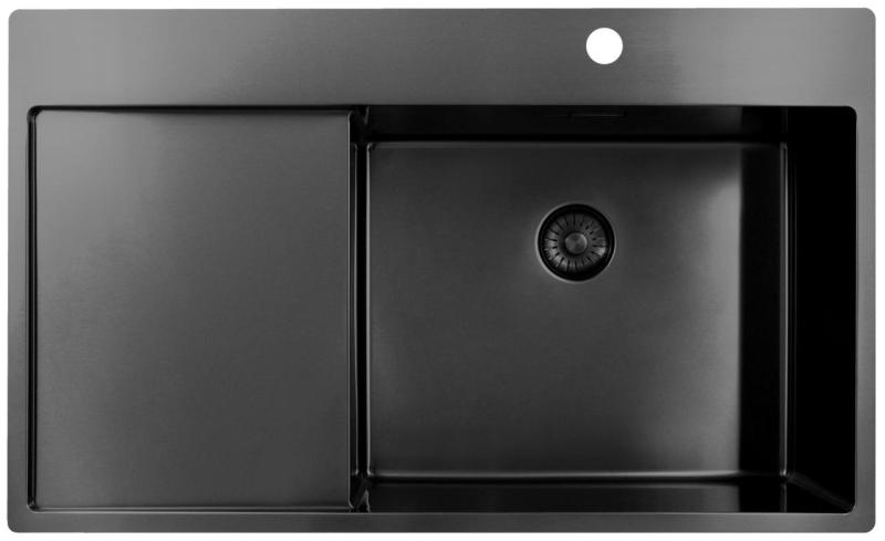 Pure.Sink Exclusivo Gun Metal dřez s odkapávací částí 86x52 cm Tapwing vpravo PEX5086RT-61