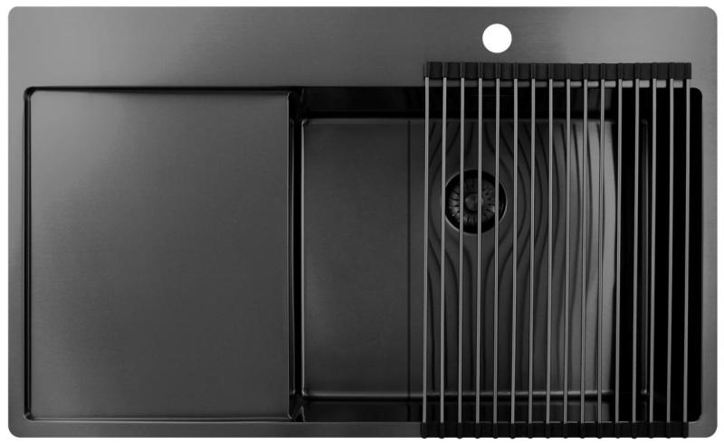 Pure.Sink Exclusivo Gun Metal dřez s odkapávací částí 86x52 cm Tapwing vpravo PEX5086RT-61