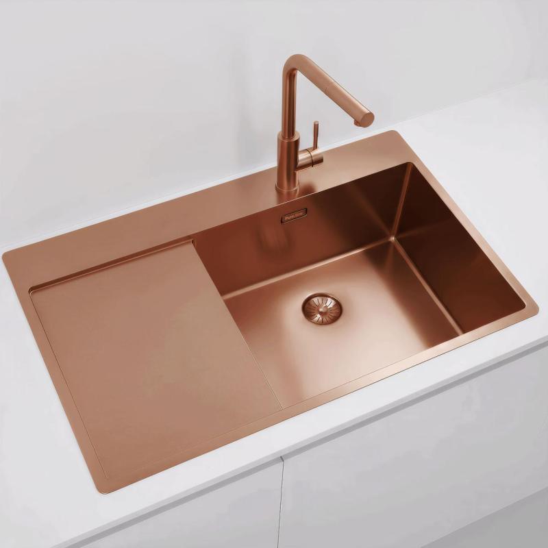 Pure.Sink Exclusivo Měděný dřez s odkapávací částí 86x52 cm Tapwing vpravo PEX5086RT-62