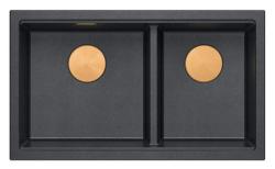 Quadri Newport II Dvojitý Antracitový Granitový Vestavný Dřez 76x45 cm s Měděnou Zátkou 1208971359