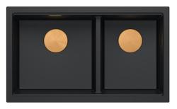 Quadri Newport II Dvojitý Černý Granitový Vestavný Dřez 76x45 cm s Měděnou Zátkou 1208971361