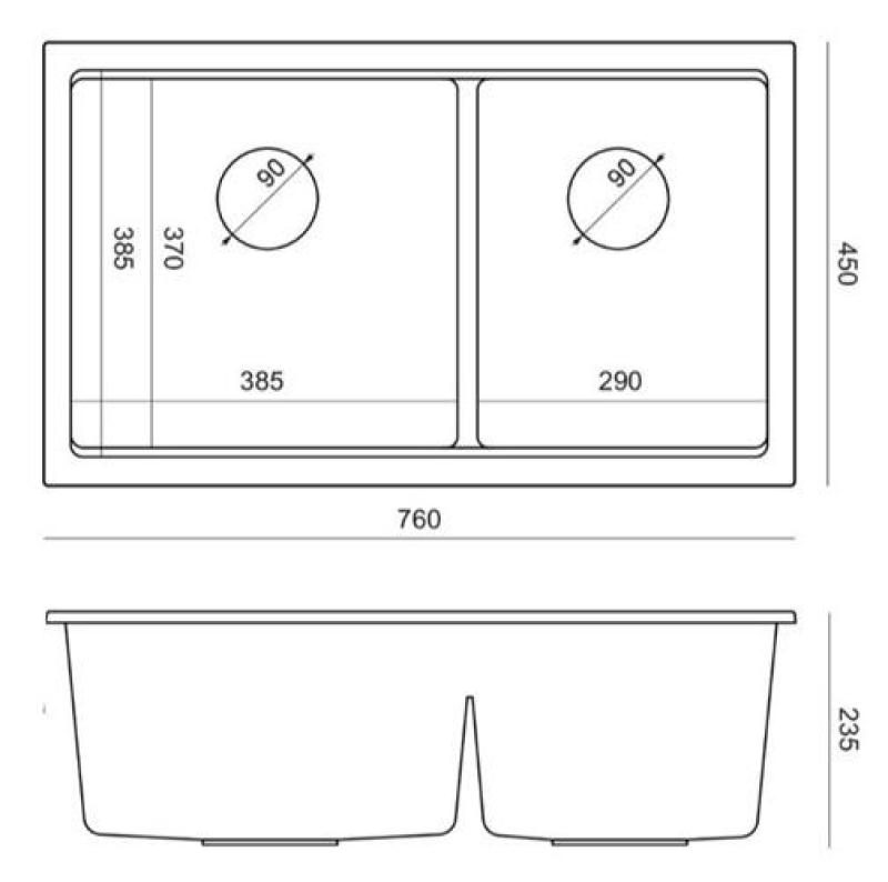Quadri Newport II Dvojitý bílý granitový nástavný dřez 76x45 cm s zlatou zátkou 1208971363