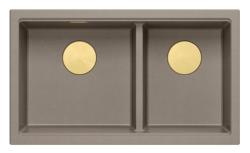 Quadri Newport II Dvojitý Taupe Granitový Nástavný Dřez 76x45 cm se Zlatou Zátkou 1208971367