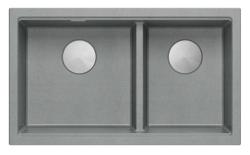 Quadri Newport II Dvojitý šedý granitový nástavbový dřez 76x45 cm s nerezovou zátkou 1208971370
