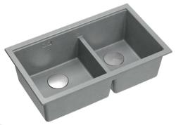 Quadri Newport II Dvojitý šedý granitový nástavbový dřez 76x45 cm s nerezovou zátkou 1208971370