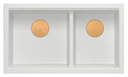 Quadri Newport II Dvojitý Bílý Granitový Vestavný Dřez 702 x 390 mm s Měděnou Zátkou 1208971373