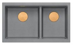 Quadri Newport II Dvojitý šedý granitový podskříňový dřez 702 x 390 mm s měděnou zátkou 1208971375