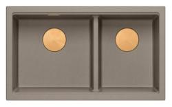 Quadri Newport II Dvojitý Granitový Dřez Taupe 702 x 390 mm s Měděnou Zátkou 1208971377
