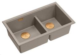 Quadri Newport II Dvojitý Granitový Dřez Taupe 702 x 390 mm s Měděnou Zátkou 1208971377