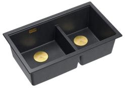 Quadri Newport II Dvojitý Antracitový Granitový Vestavný Dřez 702 x 390 mm s Zlatou Zátkou 1208971379