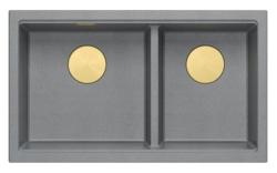 Quadri Newport II Dvojitý Šedý Granitový Vestavný Dřez 702 x 390 mm s Zlatou Zátkou 1208971380